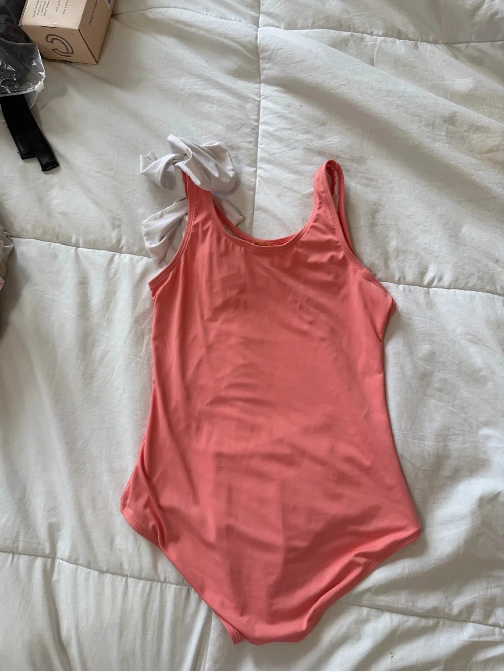 The Beaufort Bonnet Company Girls Coral One-Piece Swimsuit with Cream Bow
